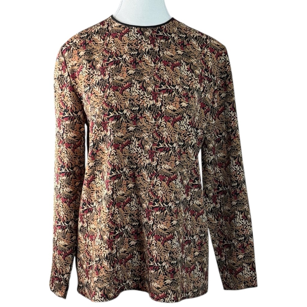 Angelica Vintage 1994 Rayon Blouse Leaf Print USA Made Black Women Sz 2 Career - Picture 3 of 10